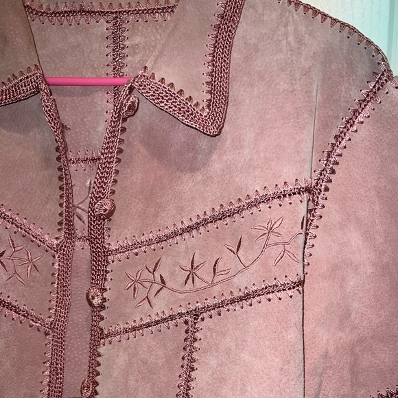 Used Dressbarn pink leather patchwork jacket - Picture 2 of 7